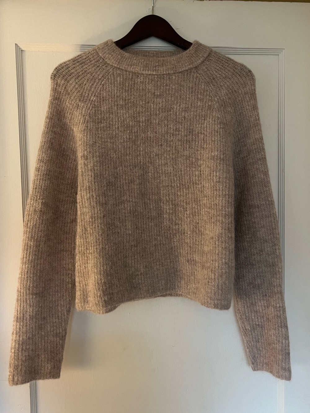 Zara Alpaca Wool Blend Oatmeal Fuzzy Knit Crewneck Sweater Medium